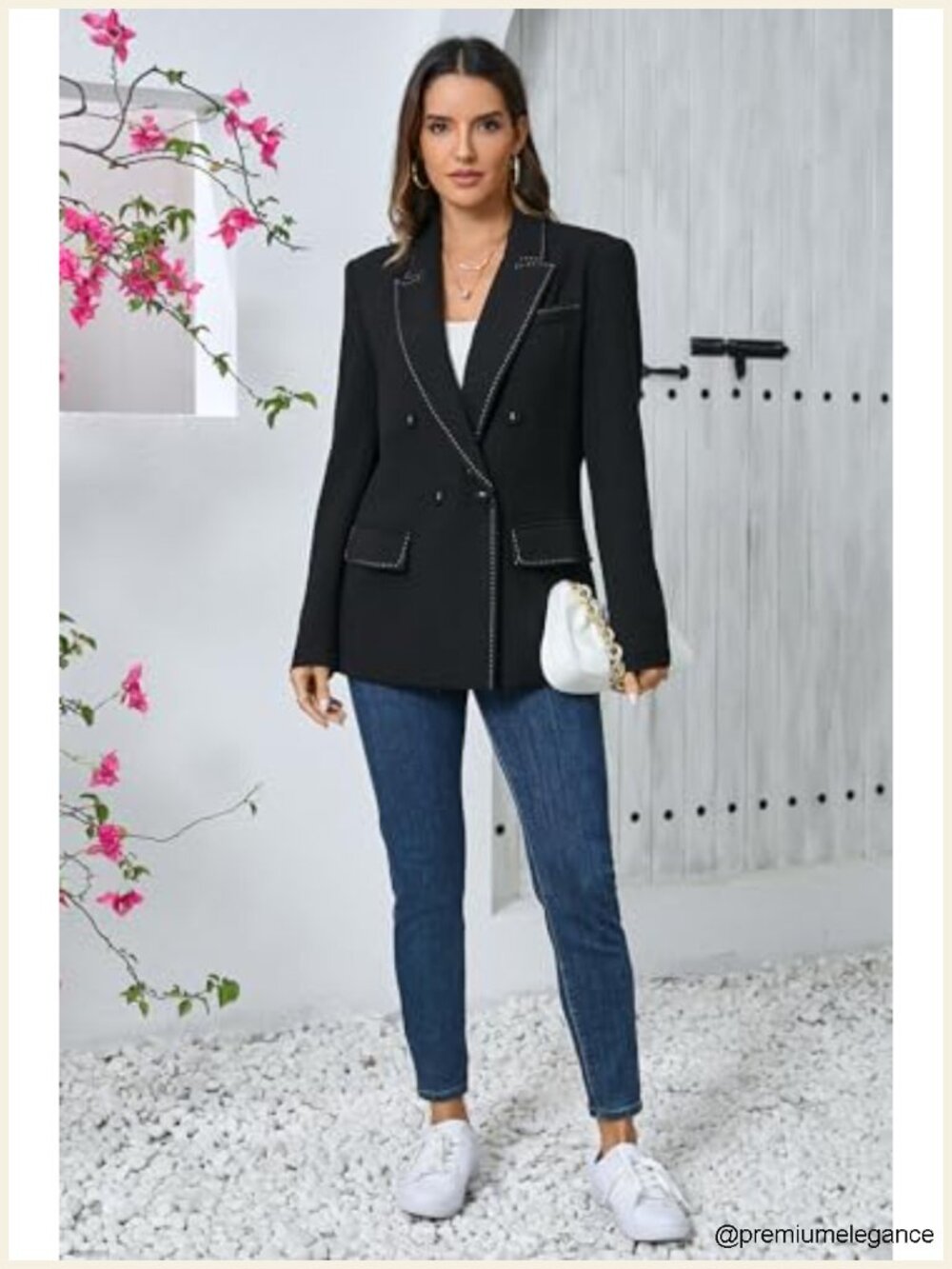 Women's Double-Breasted Blazer Suit Jacket Oversized Viscose Blend Work Office - Picture 3 of 4